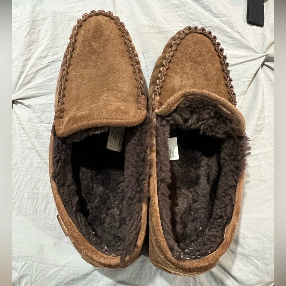 Cozy Brown Suede Men's Moccasin w lamb fur Slippers